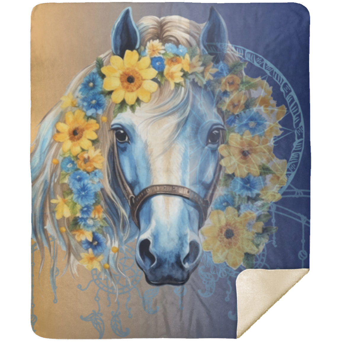 "Dreams in the Wind" 50x60 Dreamcatcher Horse w Flowers Blanket Gift