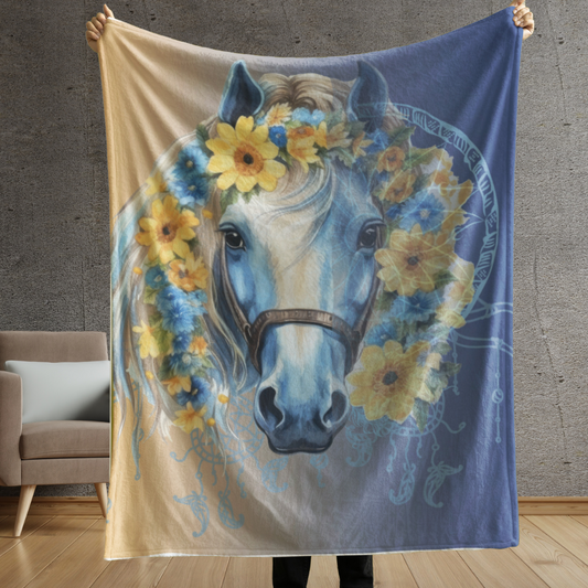 "Dreams in the Wind" 50x60 Dreamcatcher Horse w Flowers Blanket Gift