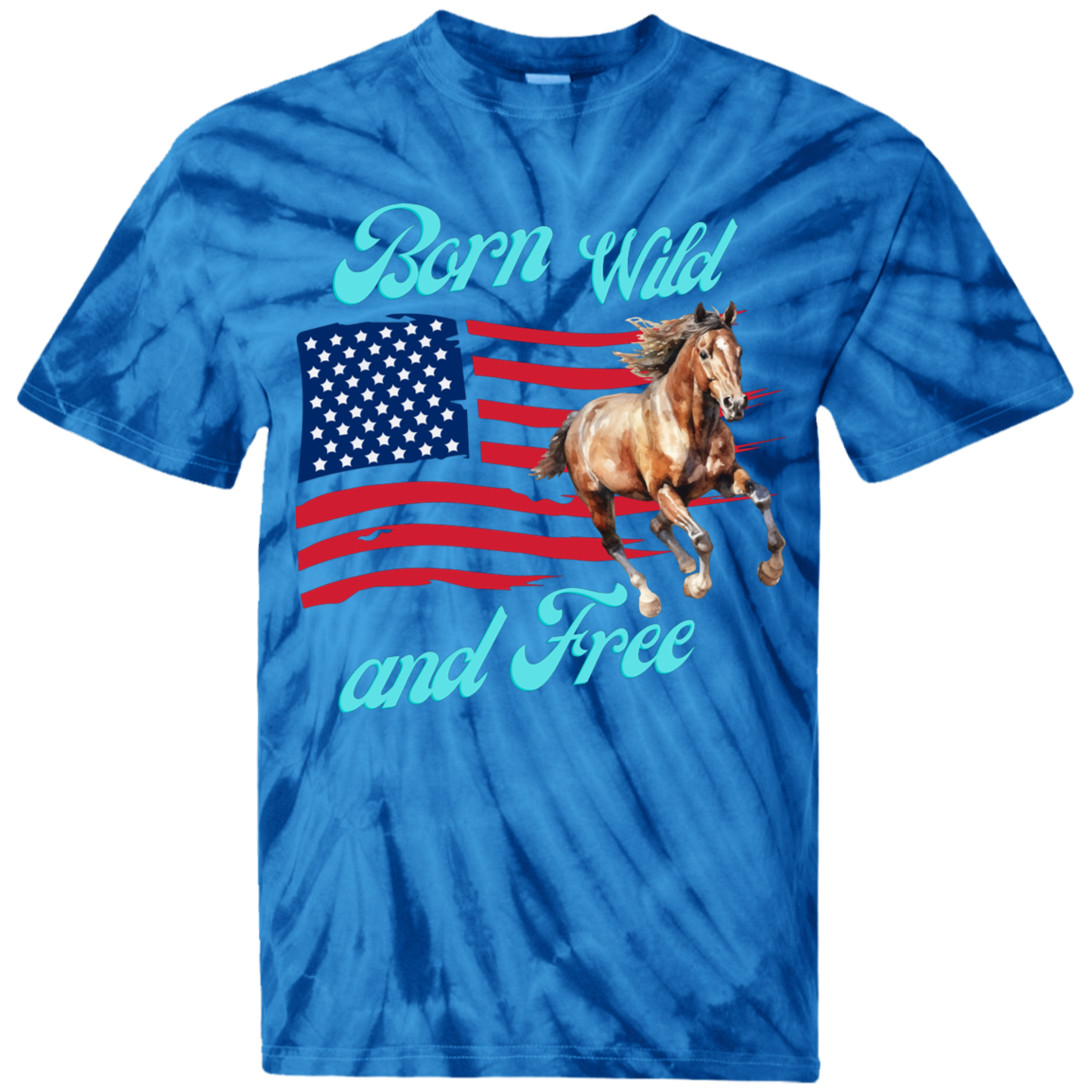 Tie Die Born Wild and Free Mustang American Youth Shirt