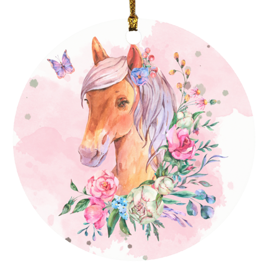 Beautiful Flower Filled Horse Ornament