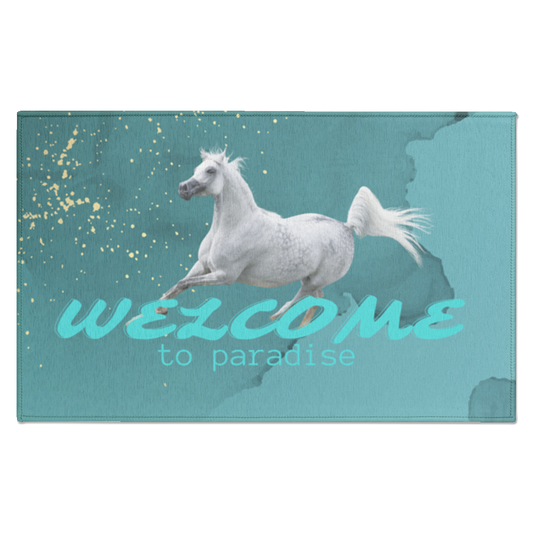 Welcome to Paradise Barn/Tack Entrance Rug, Gray Horse