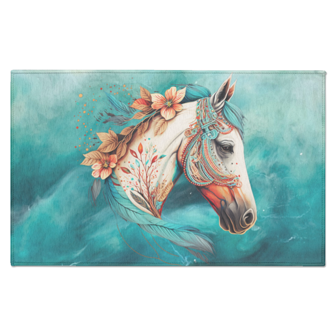 Teal Horse Rug Floral Horse Lovers