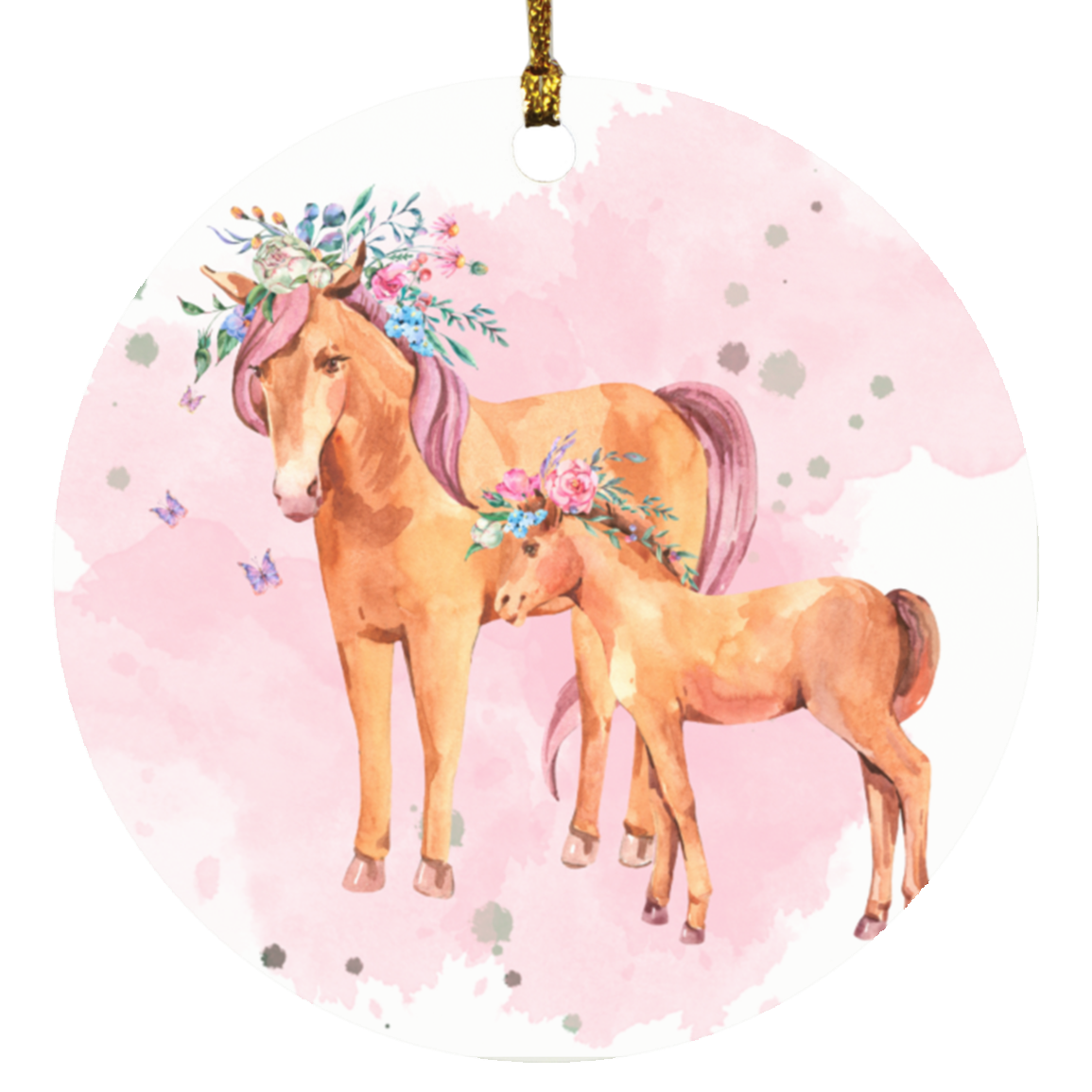 Colorful Floral Horses Ornament