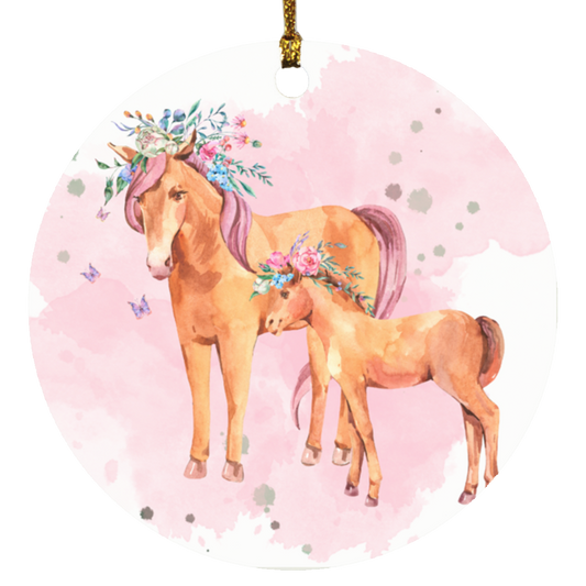 Colorful Floral Horses Ornament