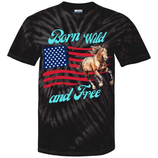 Tie Die Born Wild and Free Mustang American Youth Shirt