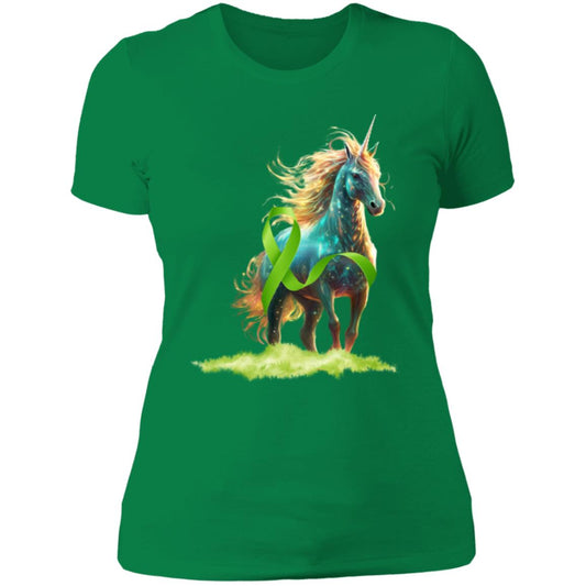 Green Ribbon Support T-Shirt Women's For Horse Lovers Unicorns