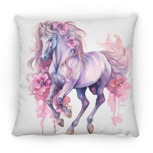 Large Square Horse Pillow Pink Flowers