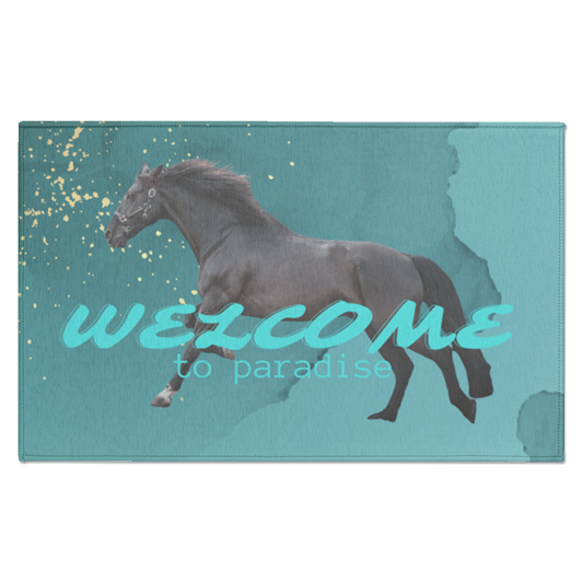 Welcome to Paradise Barn/Tack Entrance Rug, Black Horse