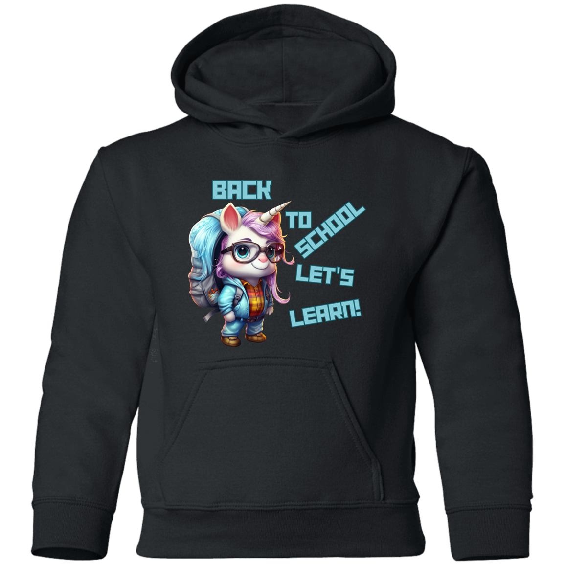 Back to School Let's Learn Youth Hoodie: Adorable Unicorn Cartoon