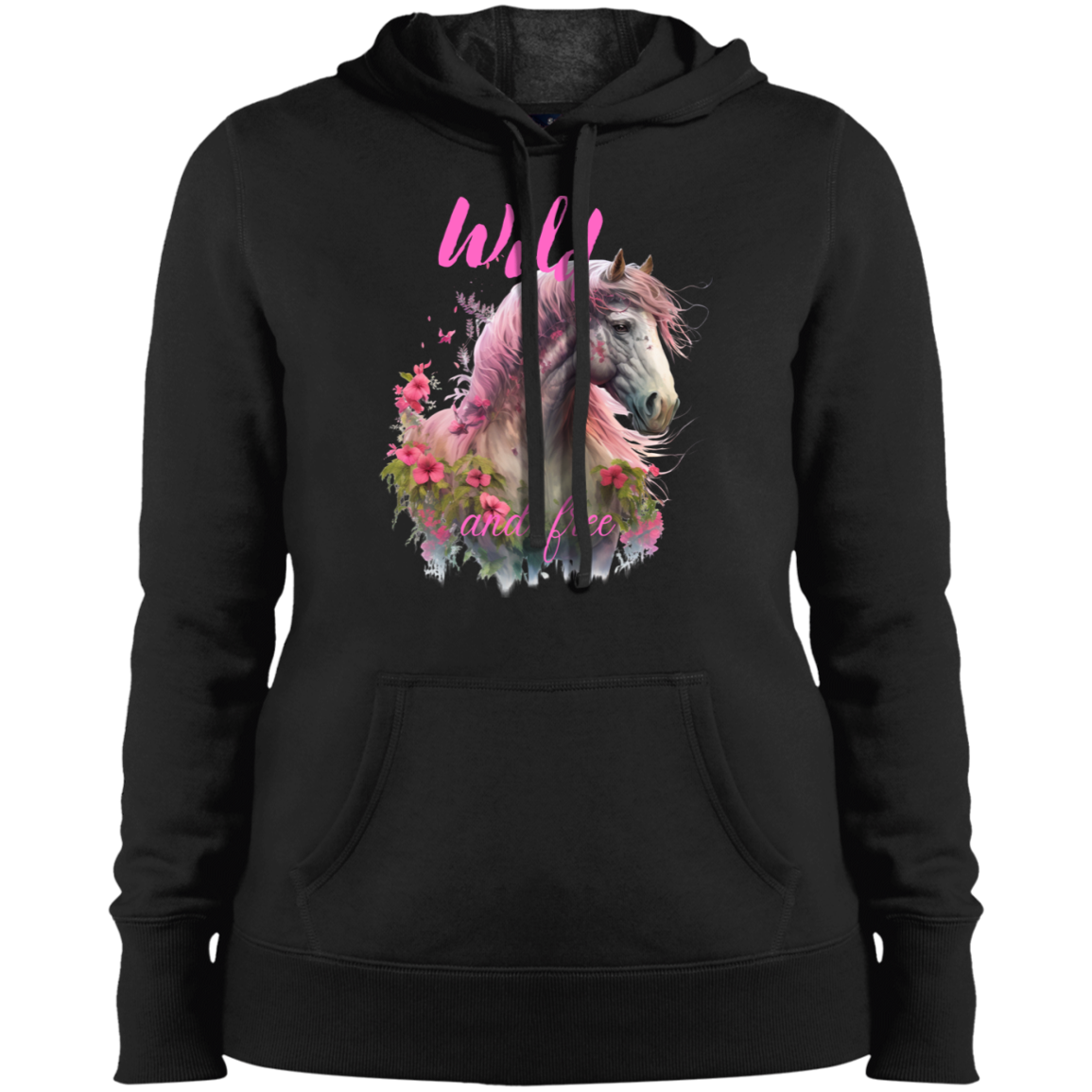 Wild and Free Fuscia Pink Horse Hoodie Pullover