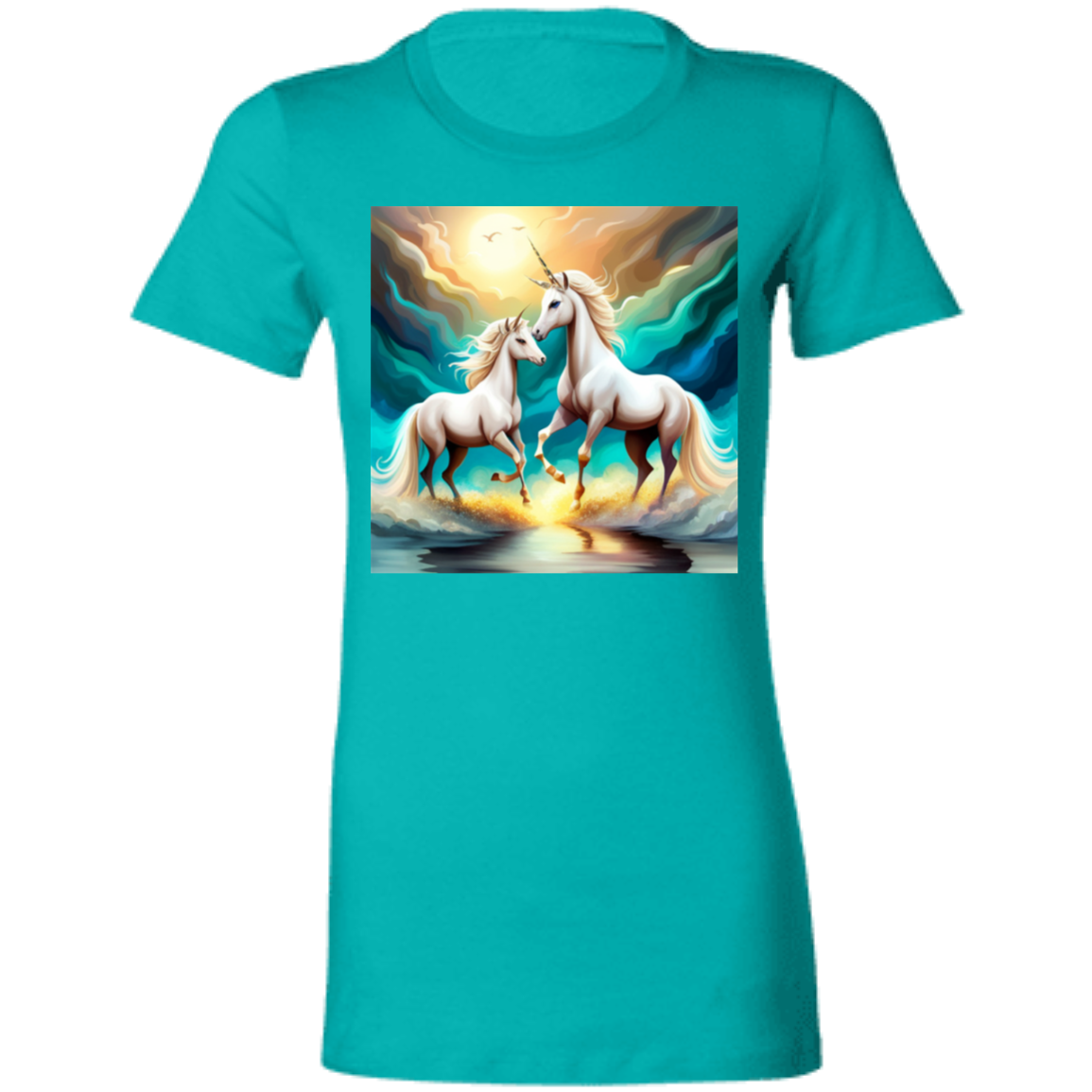 Teal T-Shirt Unicorn Theme Ladies