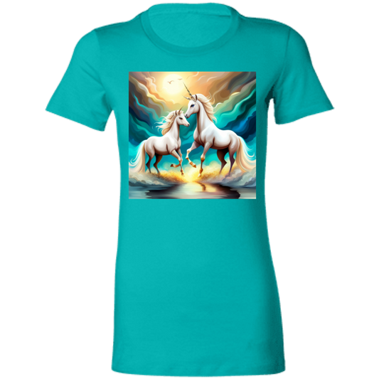 Teal T-Shirt Unicorn Theme Ladies