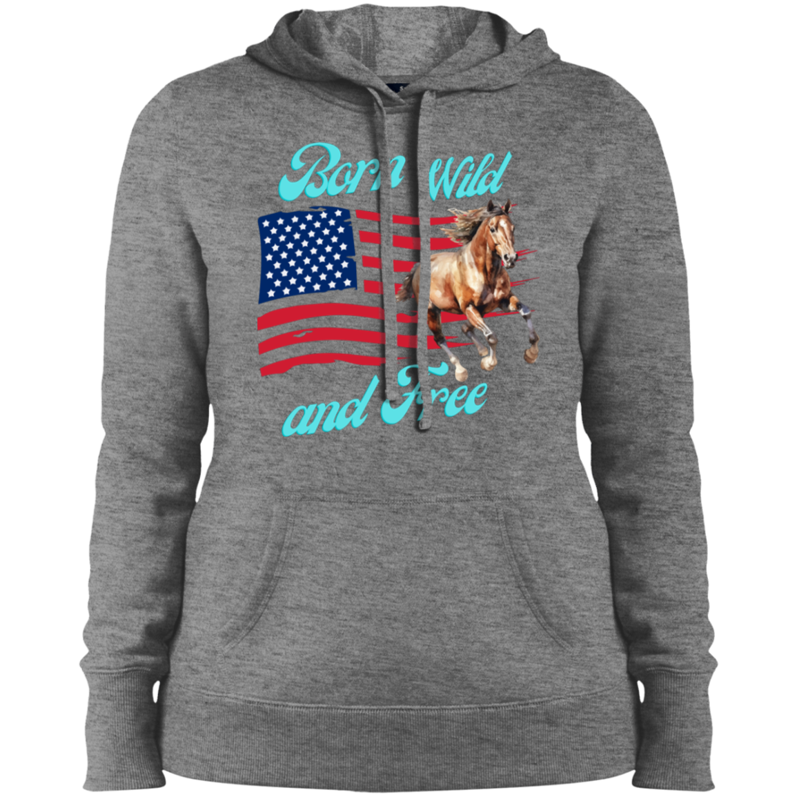 Born Wild and Free American Flag and Mustang Hoodie