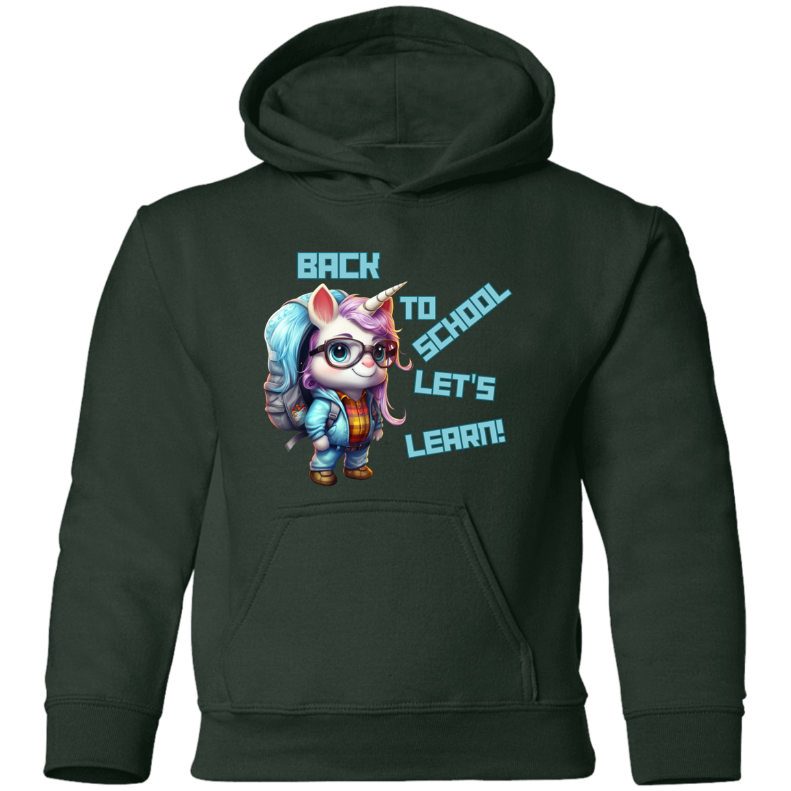 Back to School Let's Learn Youth Hoodie: Adorable Unicorn Cartoon