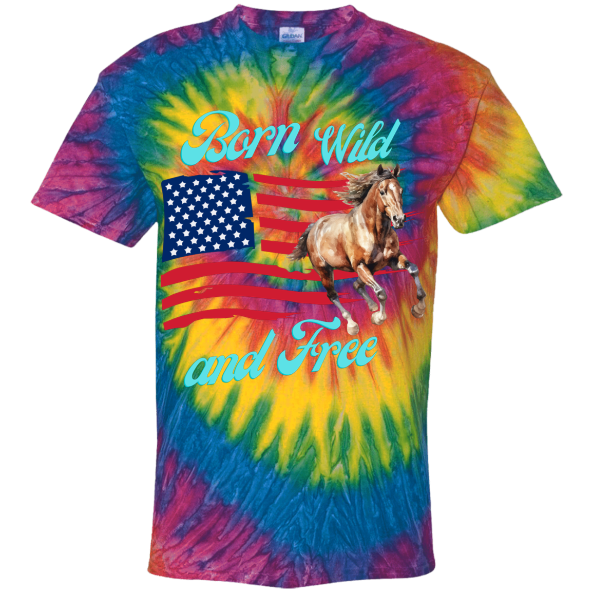 Tie Die Born Wild and Free Mustang American Youth Shirt