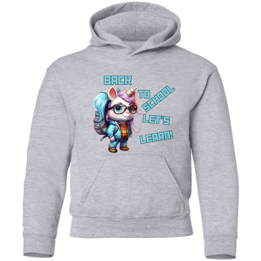 Back to School Let's Learn Youth Hoodie: Adorable Unicorn Cartoon