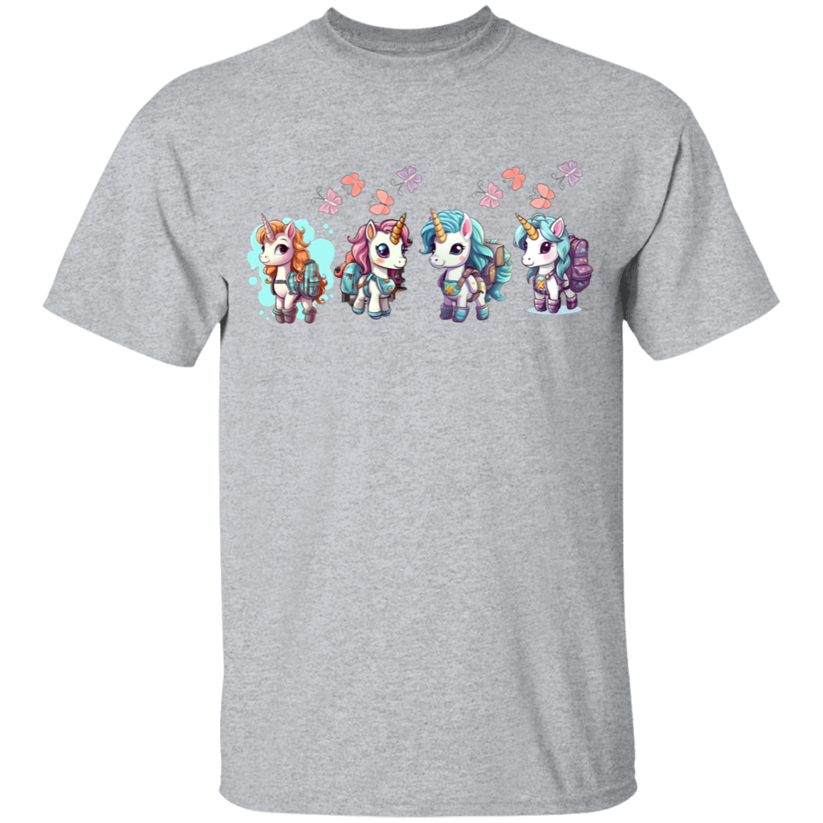 Row Of Unicorns and Butterflies Girls T-Shirt