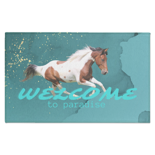 Welcome to Paradise Barn/Tack Entrance Rug, Pinto Horse