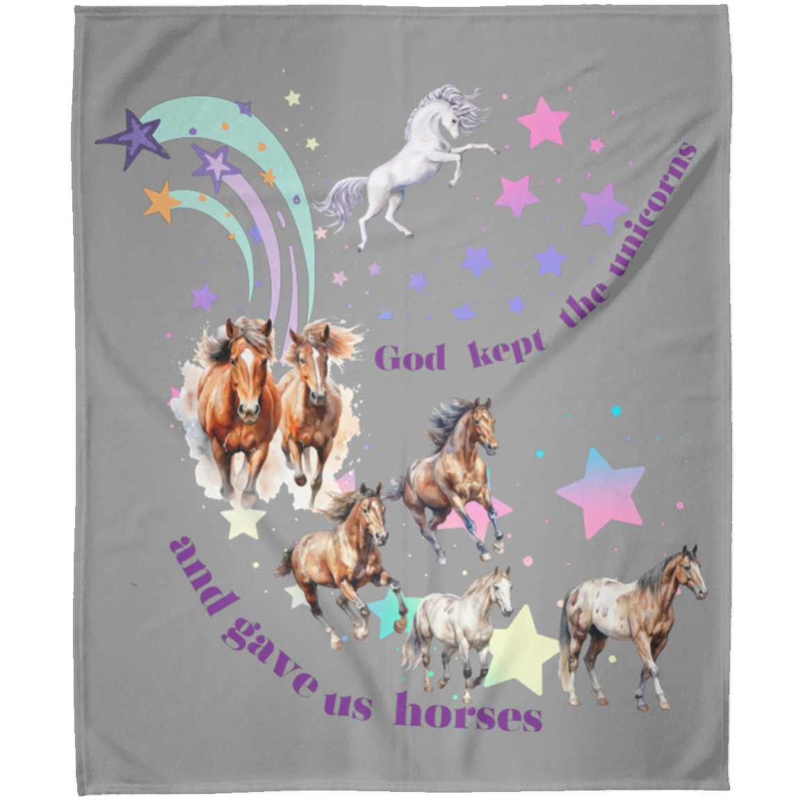 Shooting Star Running Horses Unicorn Blanket