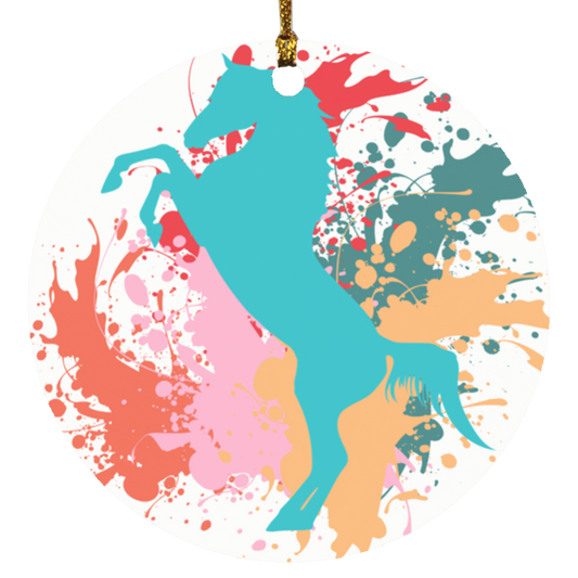Teal Color Splash Horse Ornament