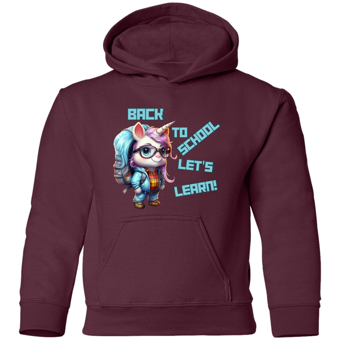 Back to School Let's Learn Youth Hoodie: Adorable Unicorn Cartoon