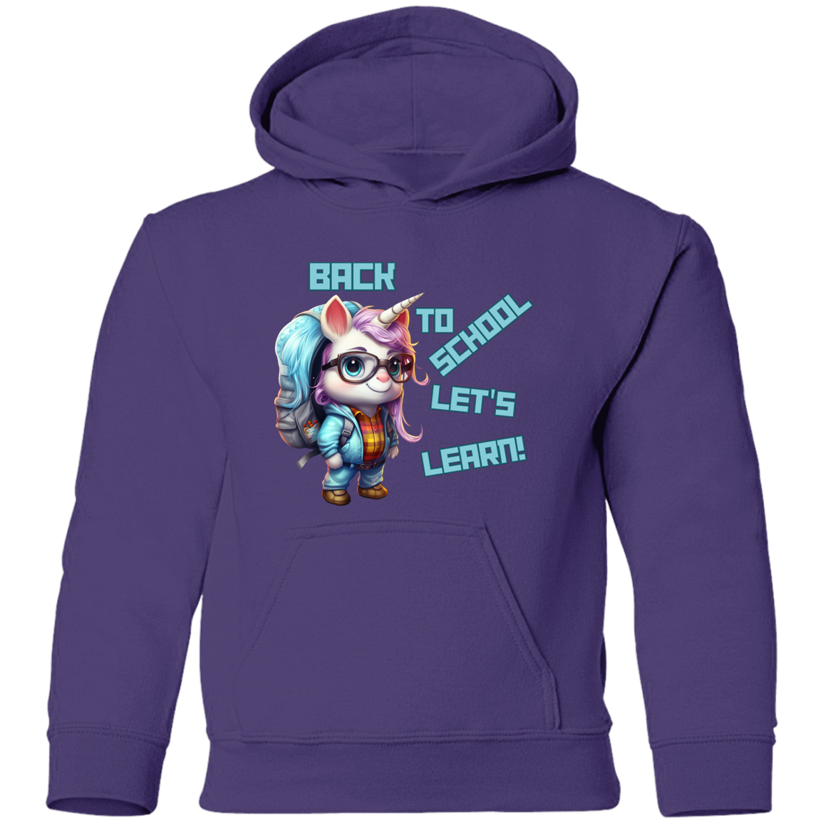 Back to School Let's Learn Youth Hoodie: Adorable Unicorn Cartoon