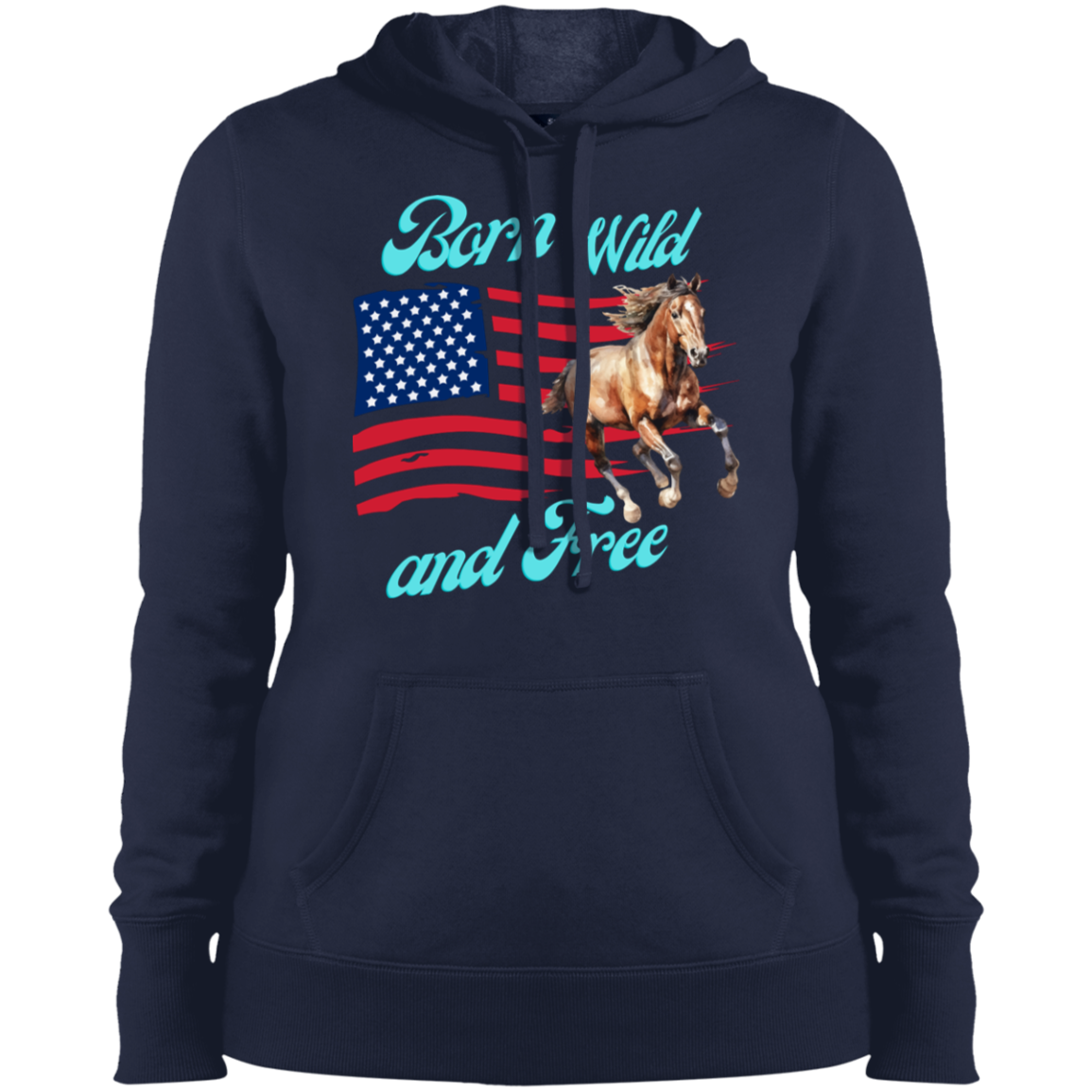 Born Wild and Free American Flag and Mustang Hoodie