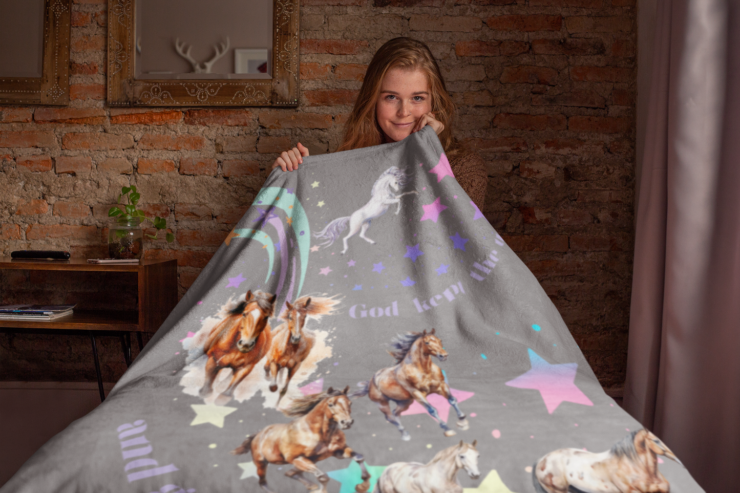 Shooting Star Running Horses Unicorn Blanket