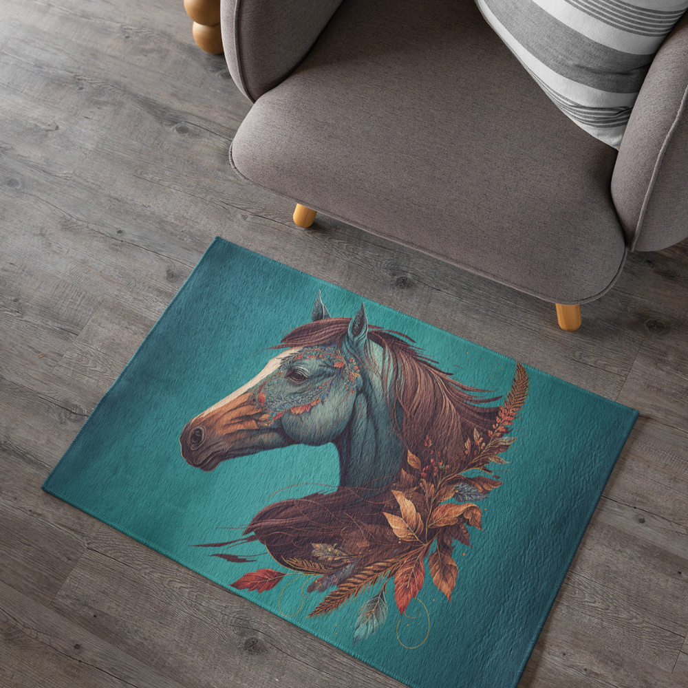 Beautiful Dark Teal Horse Lover Rug