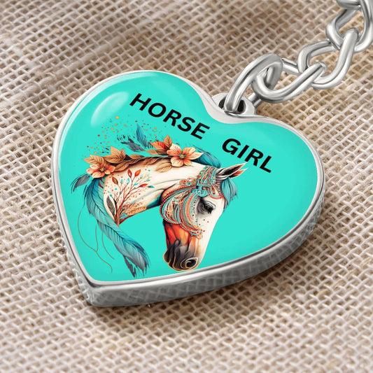 Horse Girl Engraved Keychain Teal