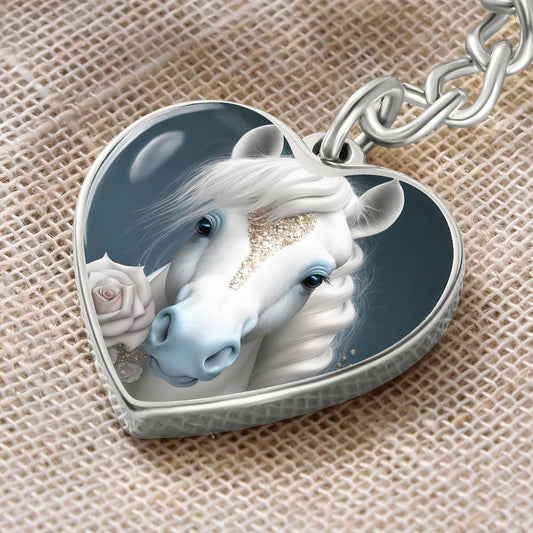 Engraved Keychain White Horse For Bridal Gift Or Horse Lovers