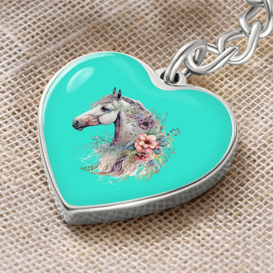 Engraved Keychain Floral Horse