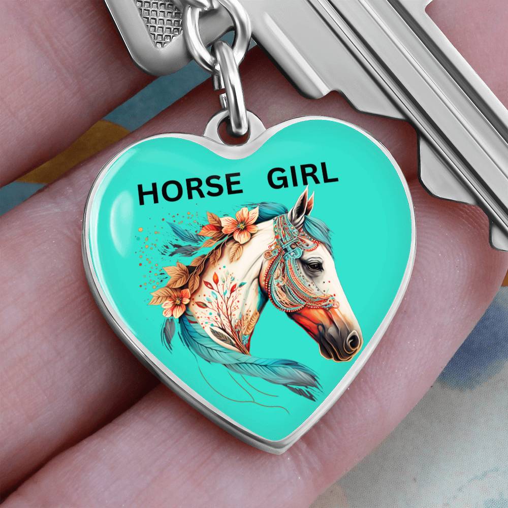 Horse Girl Engraved Keychain Teal