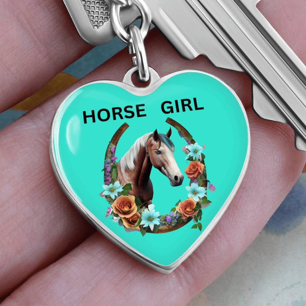 Horse Girl Engraved Keychain Horseshoe Floral Pinto
