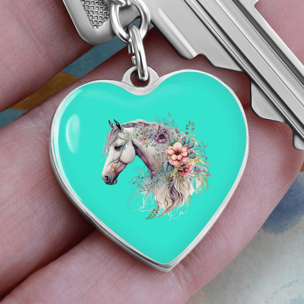 Engraved Keychain Floral Horse