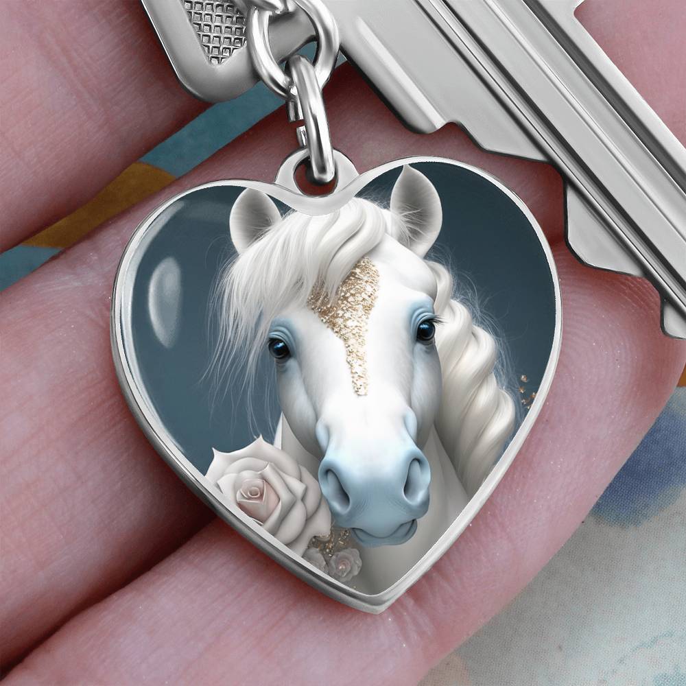 Engraved Keychain White Horse For Bridal Gift Or Horse Lovers