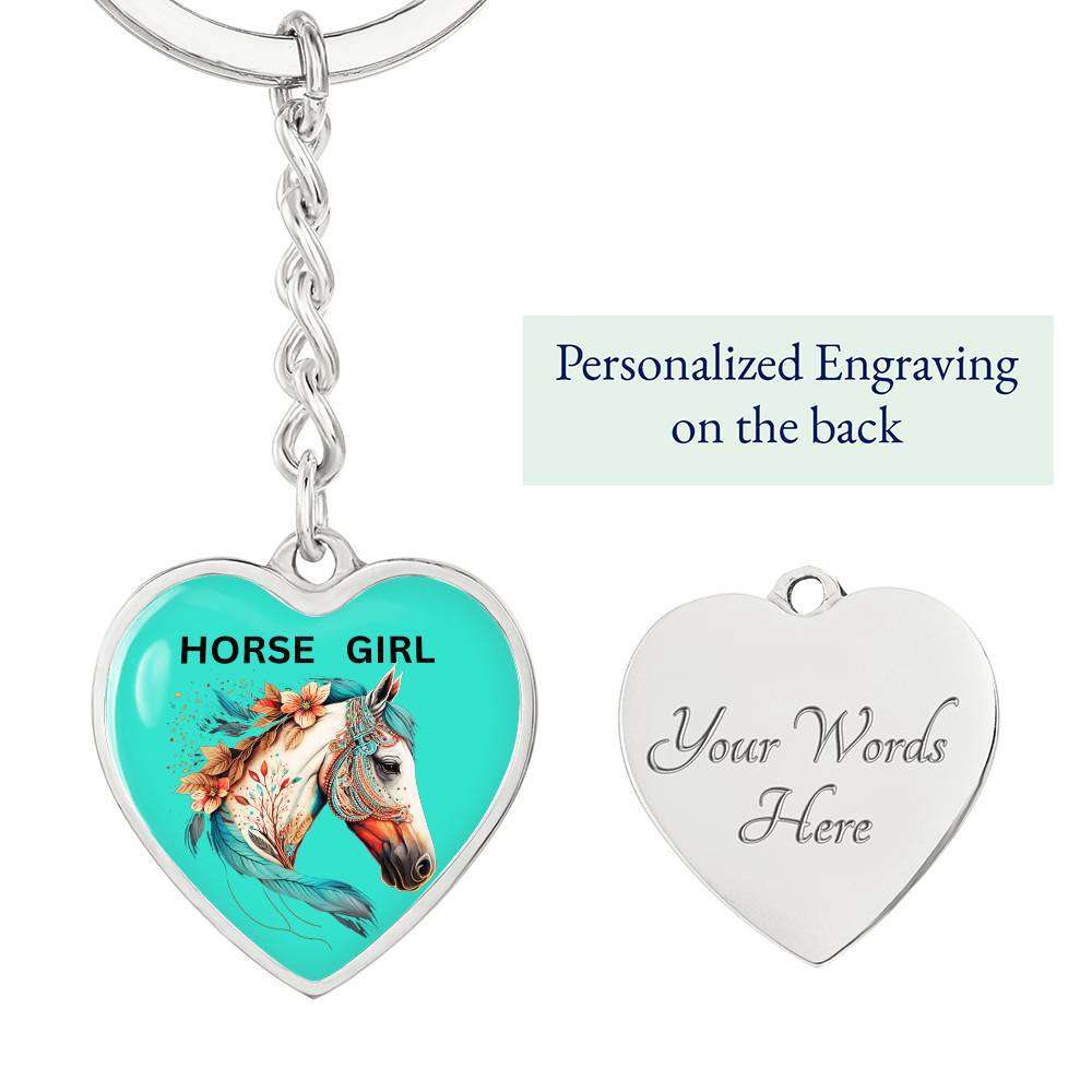 Horse Girl Engraved Keychain Teal