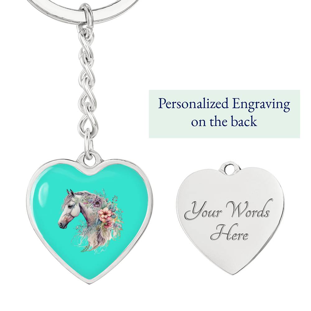 Engraved Keychain Floral Horse