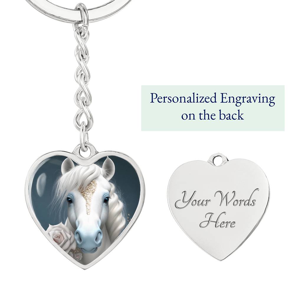 Engraved Keychain White Horse For Bridal Gift Or Horse Lovers