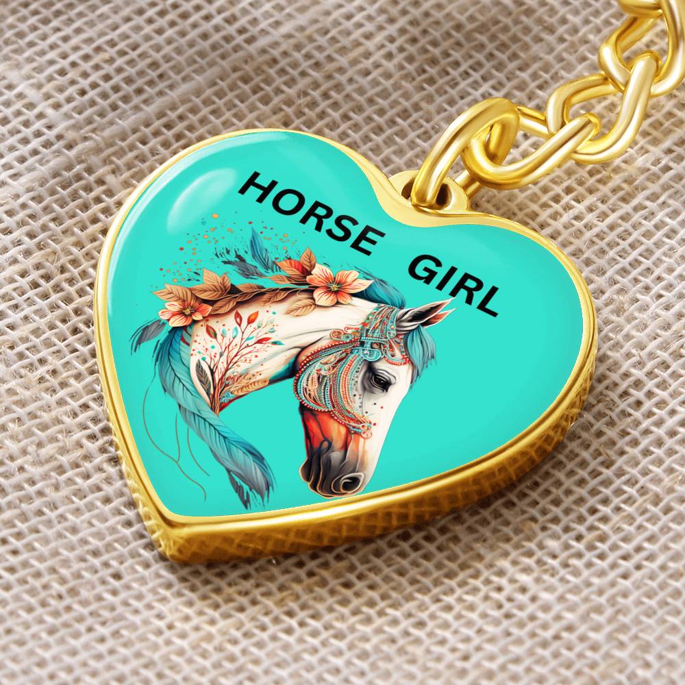 Horse Girl Engraved Keychain Teal