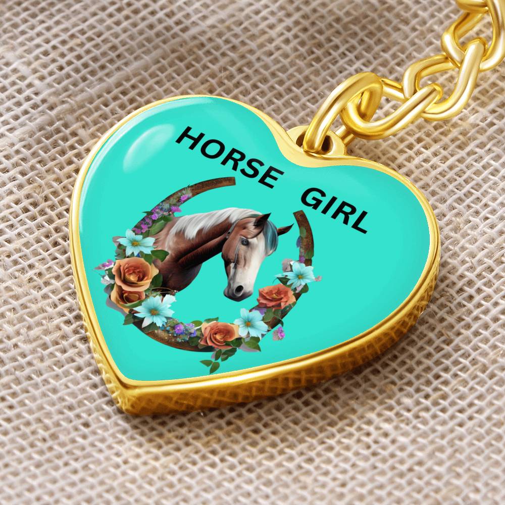 Horse Girl Engraved Keychain Horseshoe Floral Pinto