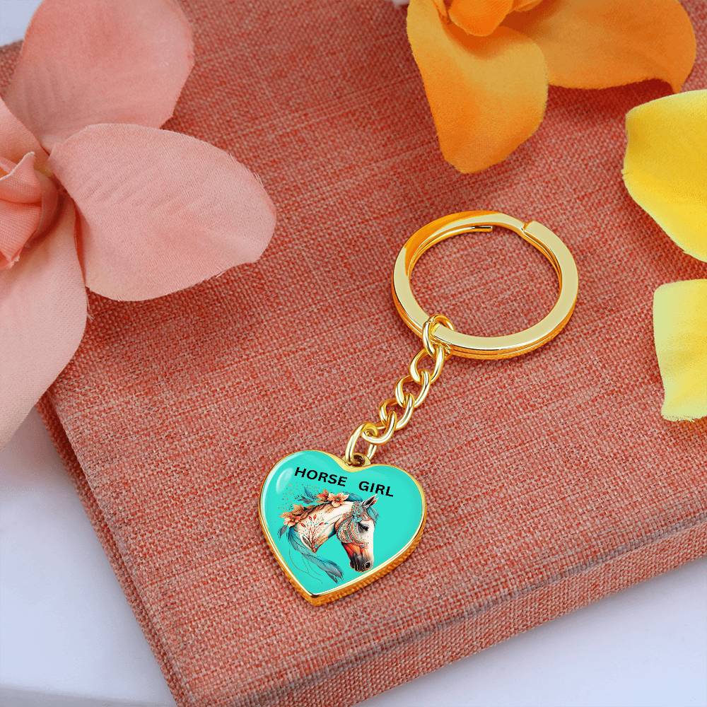 Horse Girl Engraved Keychain Teal