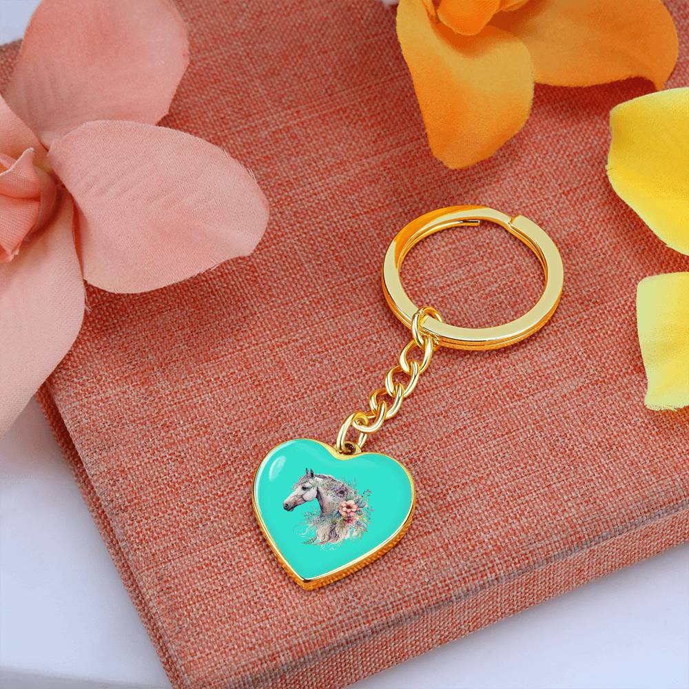 Engraved Keychain Floral Horse