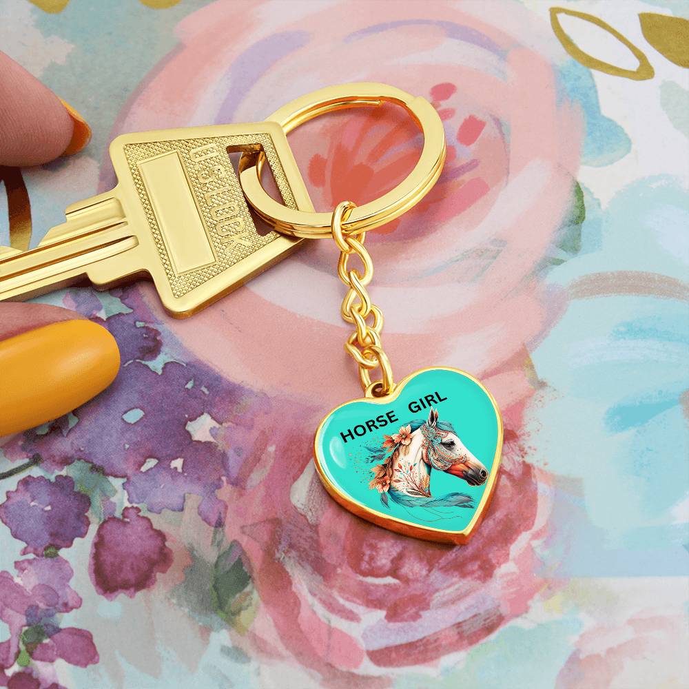 Horse Girl Engraved Keychain Teal