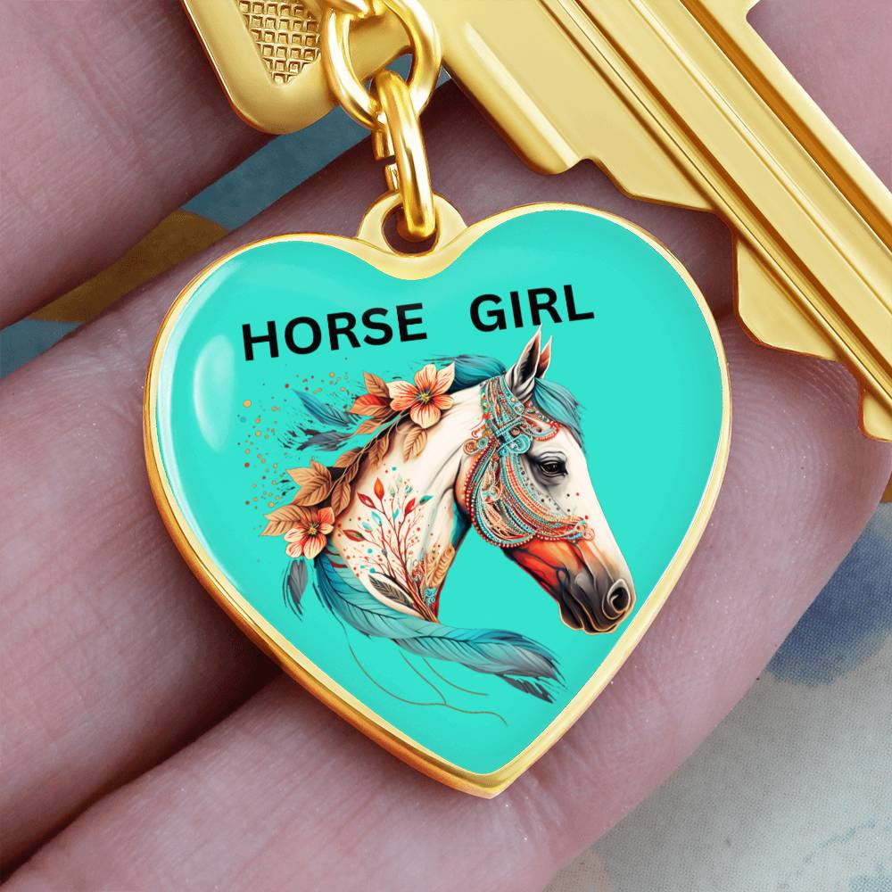 Horse Girl Engraved Keychain Teal