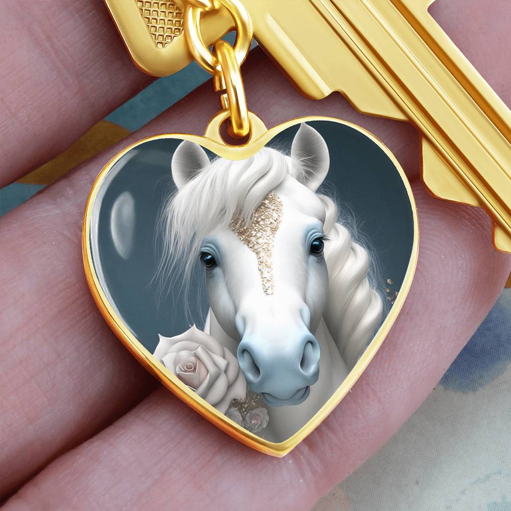 Engraved Keychain White Horse For Bridal Gift Or Horse Lovers