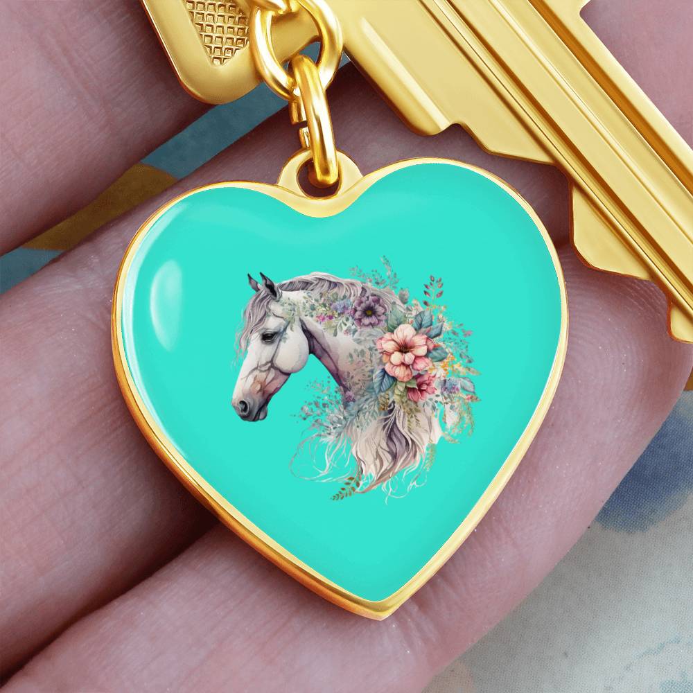 Engraved Keychain Floral Horse