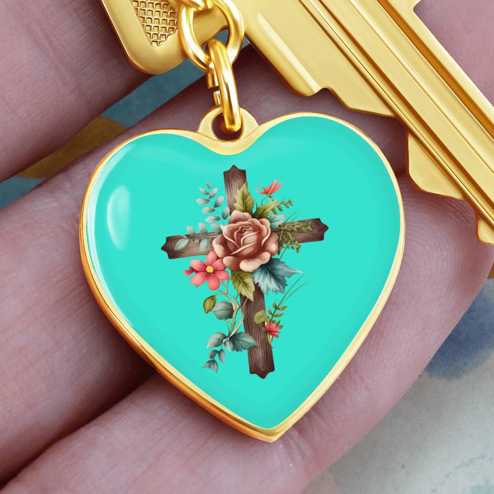 Engraved Keychain Floral Cross