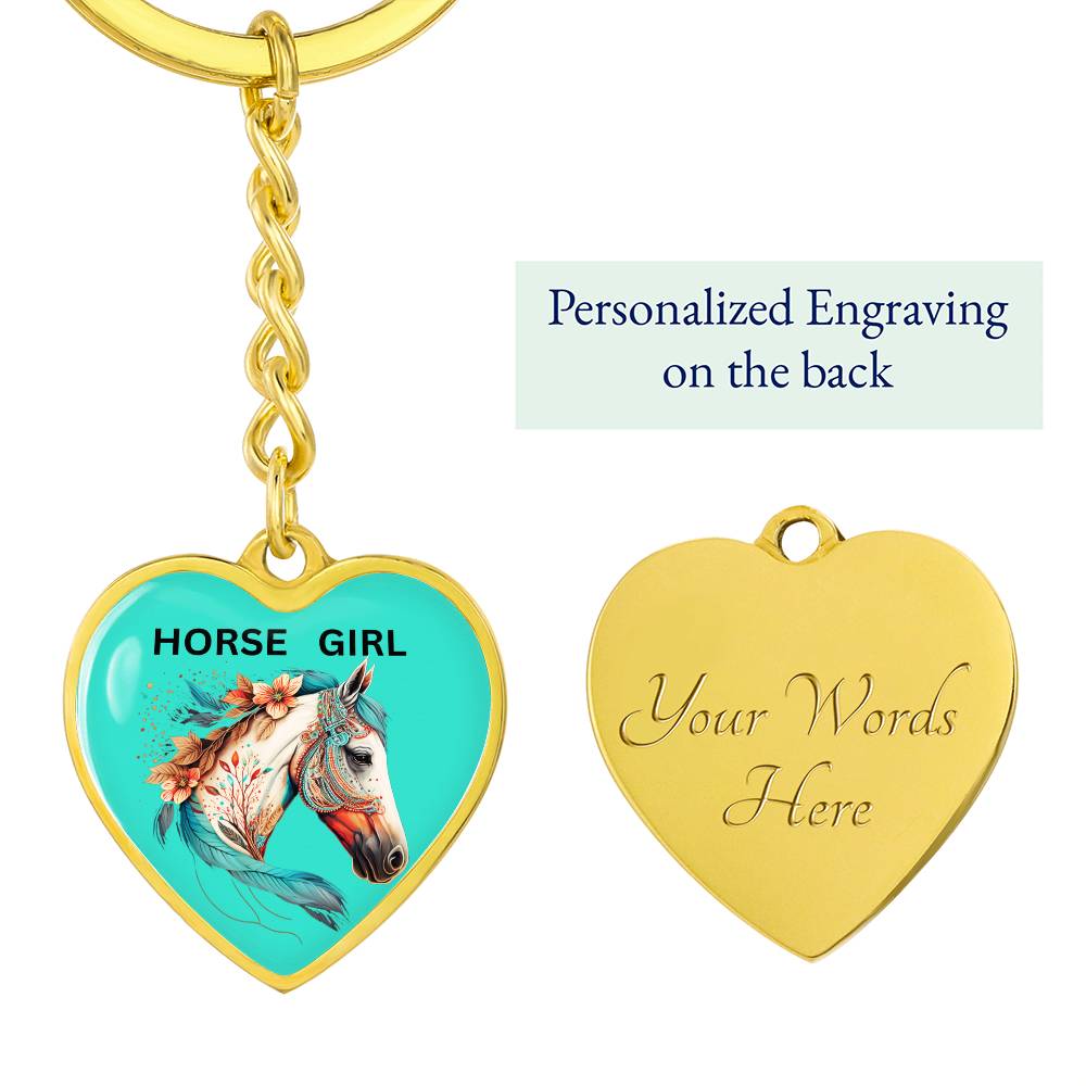 Horse Girl Engraved Keychain Teal