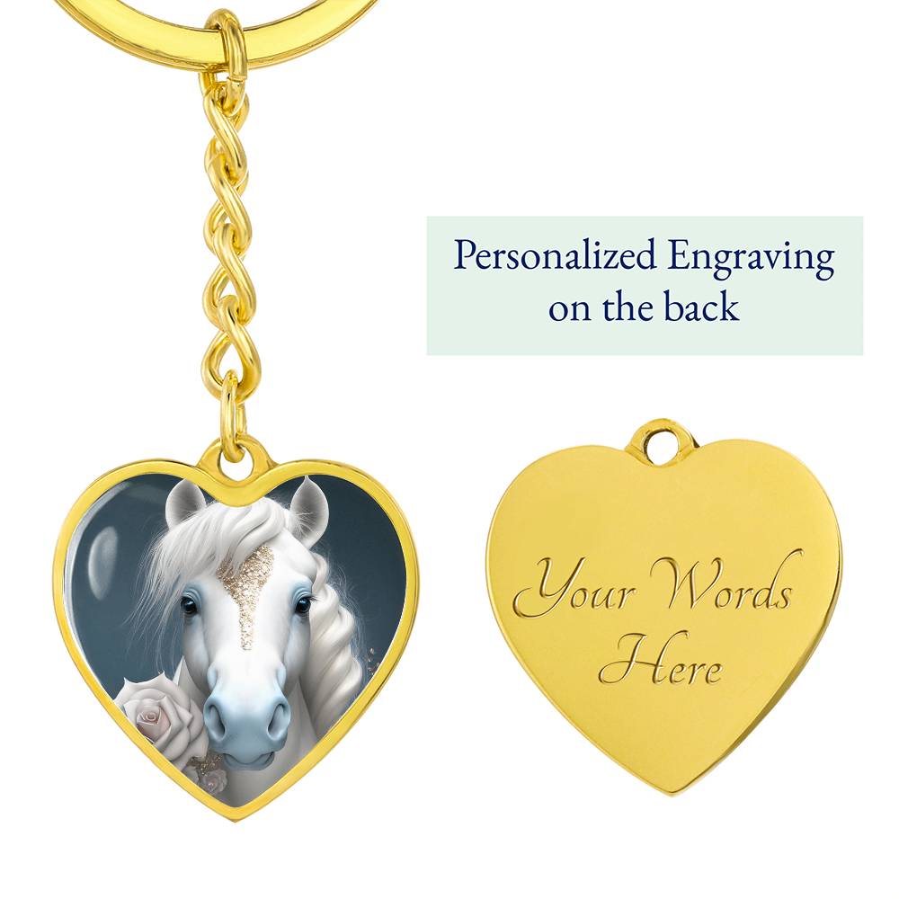 Engraved Keychain White Horse For Bridal Gift Or Horse Lovers